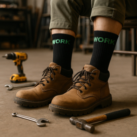 WORK Werksokken – 10 Paar – Greenery Limited Edition – Zwart met Groene Details – Sterke Katoenen Werksokken – Comfortabel & Duurzaam
