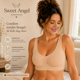 Sweet Angel - Beige BH - BH Zonder Beugel - Voorgevormde BH - Beugelloze BH - Comfort met Vulling Uitneembaar - Push Up Bh's - Magic Bra 