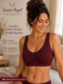 Sweet Angel - Wijn Rode BH - BH Zonder Beugel - Voorgevormde BH - Beugelloze BH - Comfort met Vulling Uitneembaar - Push Up Bh's - Magic Bra 