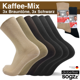 SOGZZ® - 6 Paar Diabetes Sokken - Bruin Beige Assorti Kleuren Zonder Naad , Zonder Rubber 100% Katoen