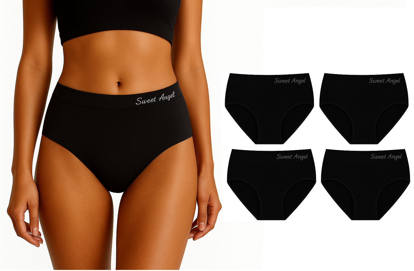 5 Sweet Angel Zwarte Naadloze Dames Slips