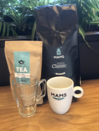 (P1) MAMS KG koffiebonen, Thee 100gr, Mok & Theeglas