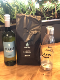 (P16 thuiswerken) MAMS koffiebonen,  Fles MAMS Wijn & Waterfles
