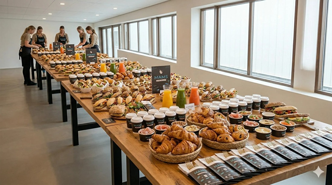 MAMS Coffee B2B catering die wordt klaargezet door werknemers van MAMS Coffee
