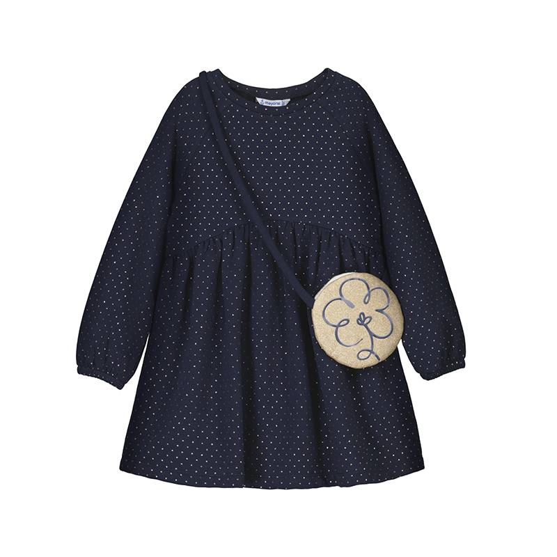 Prachtige Mayoral jurk donkerblauw met zandkleur.