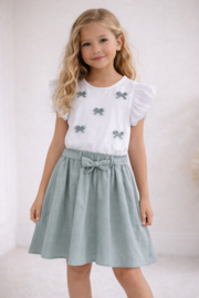 Heerlijk jurkje met strikjes in het oudgroen.