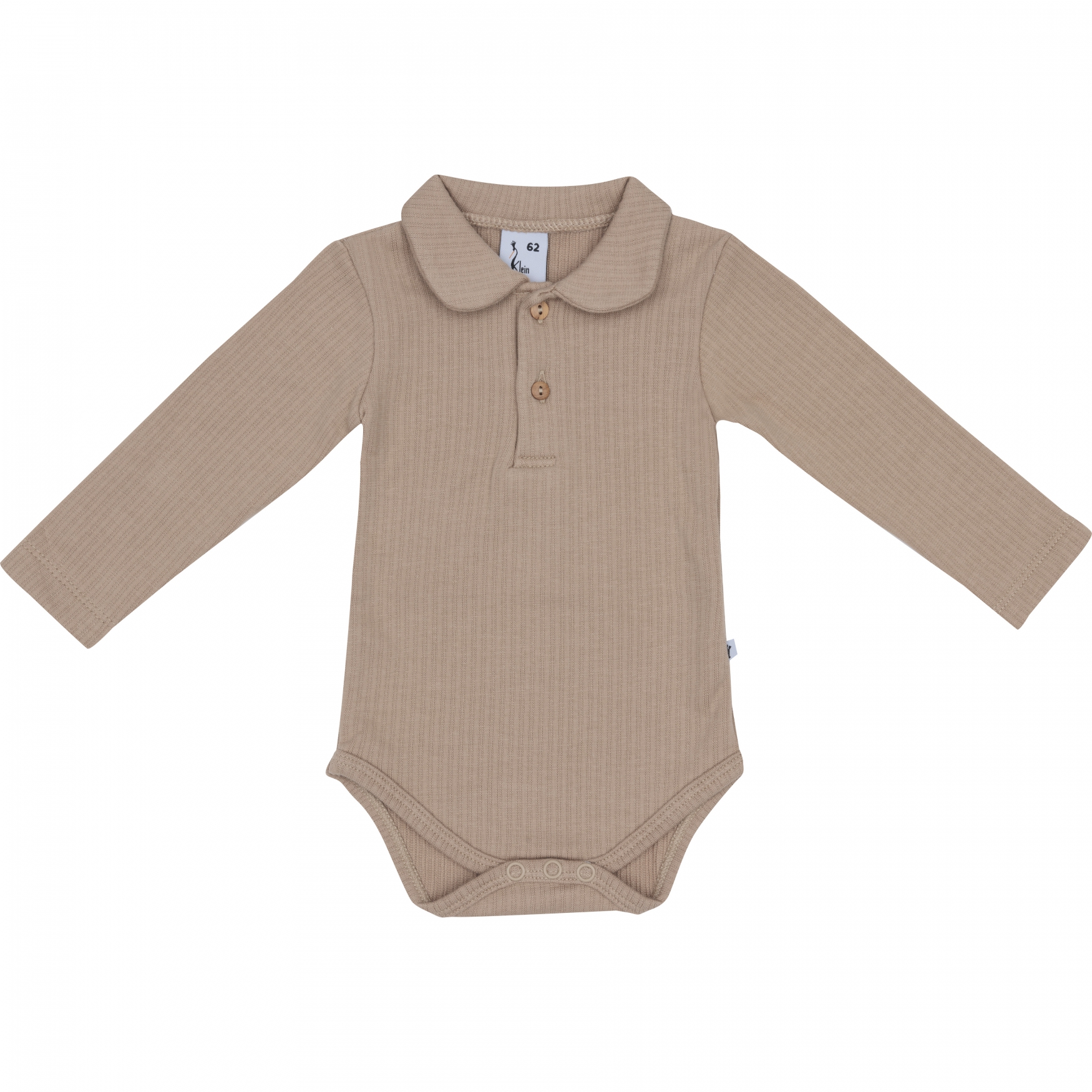 Romper gemaakt van een mooi rib stofje van klein baby in zandkleur.