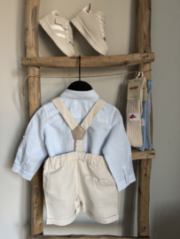 Prachtige zandkleurige linnen galgenbroek van Dr Kid.