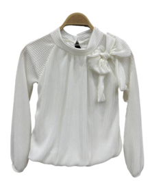 Mooie offwhite blouse met strik bij de hals.