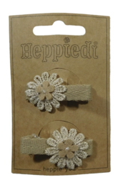 Haarknijper middel bloem goud met vilten bloempje  zandkleur.
