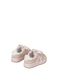 Stoere zandkleurige sneakers met klittenband en veter .