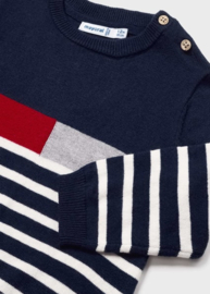 Fijn gebreid Mayoral truitje in rood-offwhite -blauw