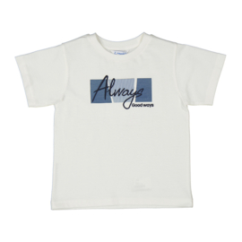 Mooi Mayoral shirtje met een leuke print offwhite /blauw.