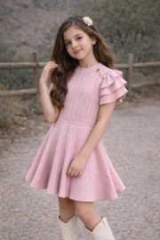 Prachtig fijn gebreid zomerjurkje in de kleur oudroze.