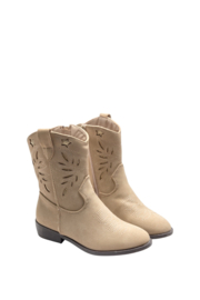 Mooie zandkleurige , suede cowboylaars met goudkleurige details.