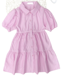 Heerlijk zomerjurkje lichtroze gestreept met korte mouwen.