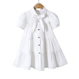 Mooi uitgewerkt katoenen jurkje met strik in het offwhite.