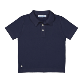 Fijn gebreide polo van Mayoral in het  donkerblauw korte mouw.