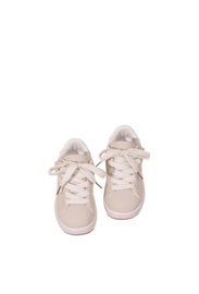 Stoere zandkleurige sneakers met klittenband en veter .