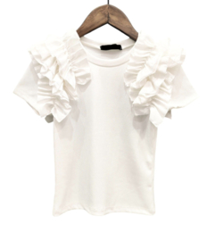 Mooi shirtje met ruches bij de mouwen in het offwhite.