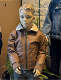 Stoere leather look piloten jas met bont .