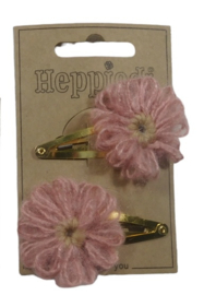 Klik klak 5 cm. goud met bloem wol oudroze.
