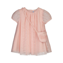 Prachtige uitgewerkte ballonjurk van Mayoral in het roze met tasje.