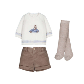 Stoer 3-delig set van Mayoral in het zandkleur/lichtblauw/beige.