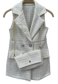 Mooie uitgewerkte blazer dress met tasje in offwhite/goud