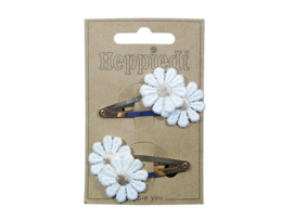Klik klak 5 cm. goud met 2 bloemen wit/zand