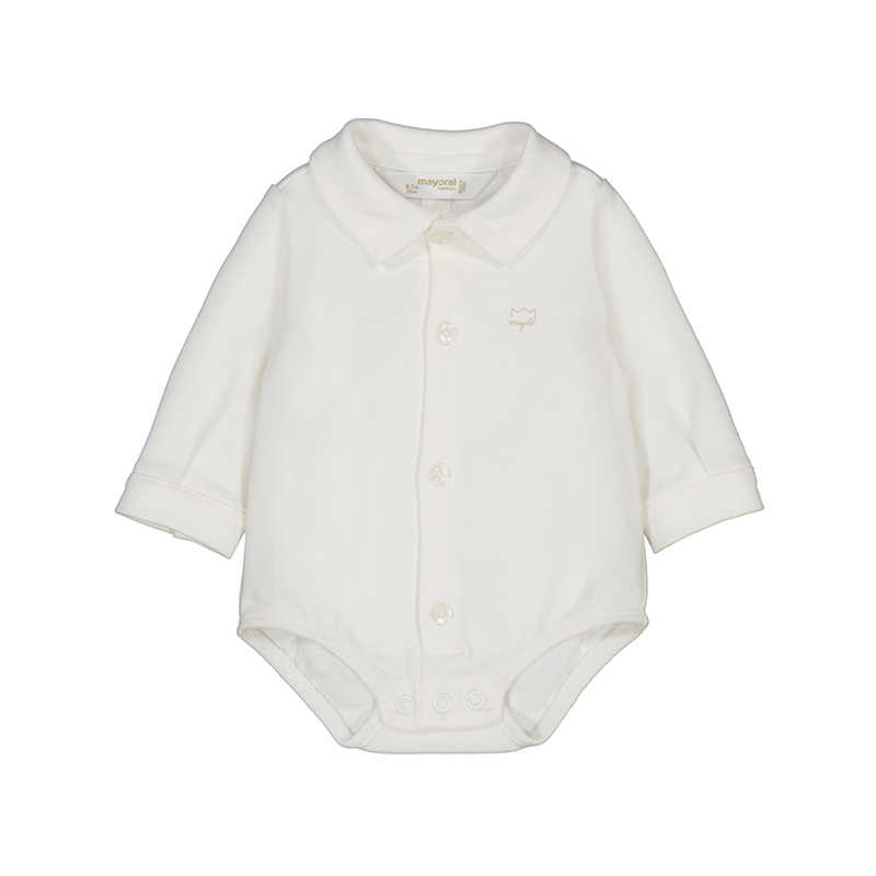 Mooie offwhite mayoral romper met puntkraag.