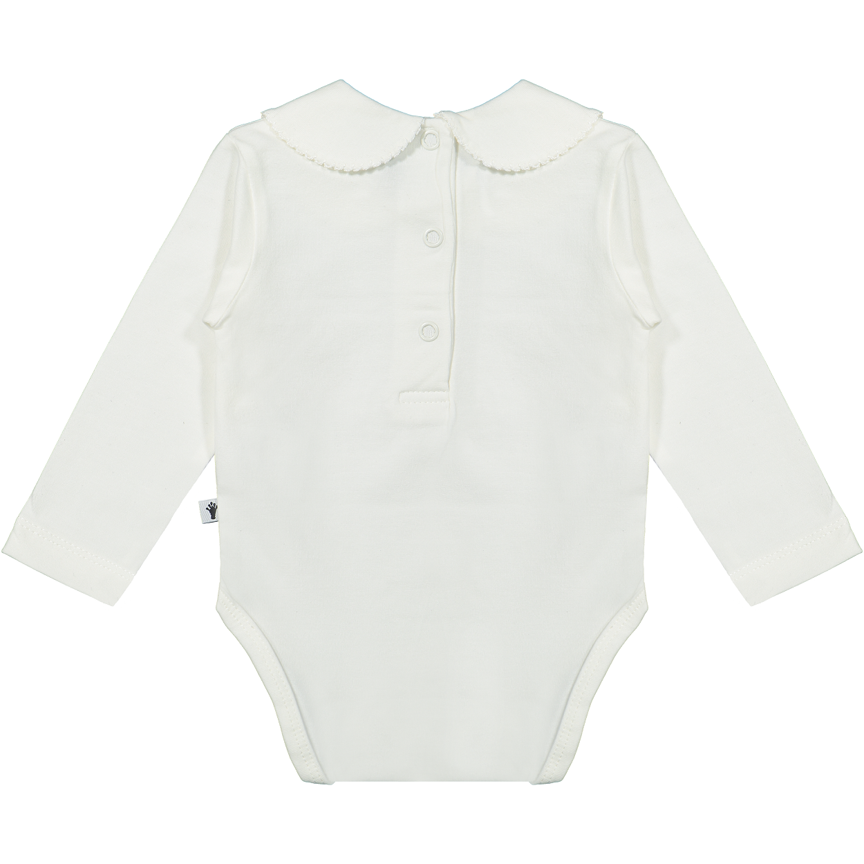 Romper met ronde kraag en lange mouw van klein baby in het offwhite.