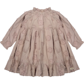 Prachtige uitgewerkte jurk van Baje in de kleur rose mauve.