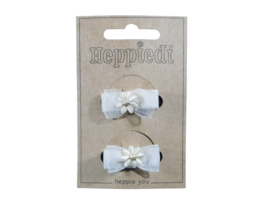 Haarknijper klein strikje organza met bloem ecru ( 2 stuks)
