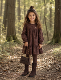 Le Chic - STELLA choco bloemen jurk - Chocolate Chip