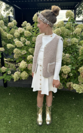 Heerlijk teddy giletje in het taupe/offwhite.