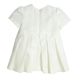 Prachtig uitgewerkt Gymp jurkje in het offwhite met een subtiel  gouddraadje.