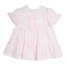 Mooi katoenen jurkje van Gymp met strikjes op de achterzijde in het roze.