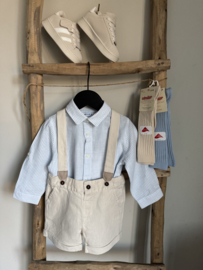 Prachtige zandkleurige linnen galgenbroek van Dr Kid.