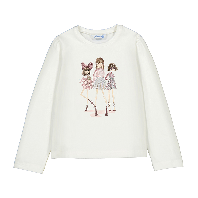Vrolijk mayoral shirtje met print offwhite/roze.
