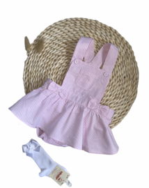 Prachtige bloomer jurk in het lichtroze/wit gestreept van Dr. Kid.