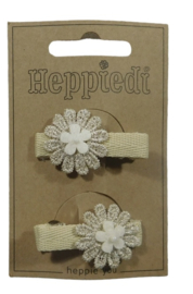 Haarknijper middel bloem goud met vilten bloempje  offwhite.
