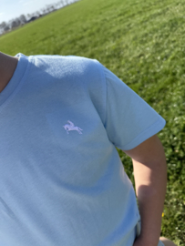 Stoer lichtblauw shirtje met een mooi logo.