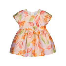 Uitgewerkte mayoral jurk met print in vrolijke kleuren.