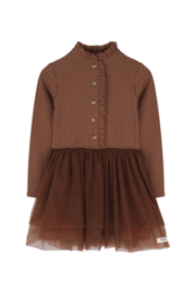Mooie uitgewerkte jurk van Baje studio de Junna in brown/copper..