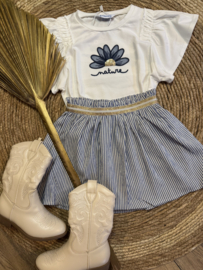 Mooi uitgewerkt rokje van Like flo blauw/wit met goud afgewerkt.