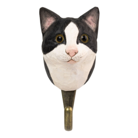 Houten haak poes zwart-wit