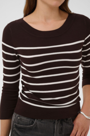Kaffe top Lizza streep bruin/ecru