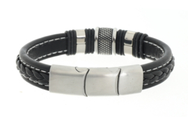 Herenarmband zwart met zilver