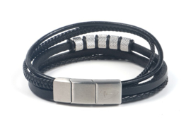 Herenarmband zwart met zilver